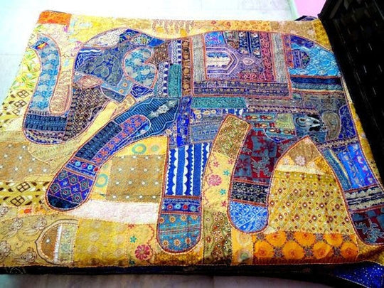 indian patchwork sofa throw hand stitched baby blanket embroidered tablecloth-Jaipur Handloom