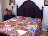 Indian Patchwork Vintage Sari Queen Bedding set with pillow cases and cushions-Jaipur Handloom