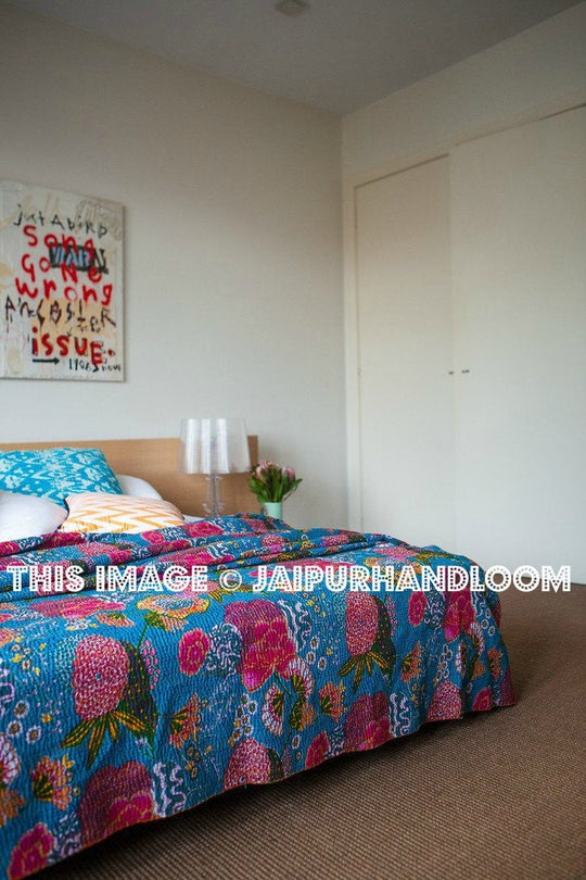 indian queen bedspread kantha bedding queen blanket handmade kantha throw coverlet-Jaipur Handloom