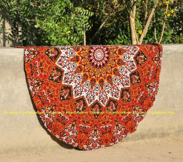 indian round beach towels hippie beach throws psychedelic round yoga mat-Jaipur Handloom