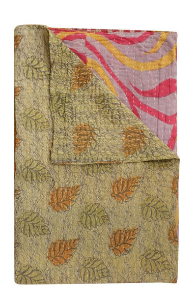 indian sari gudri kantha throw handmade quilted baby blanket-Jaipur Handloom