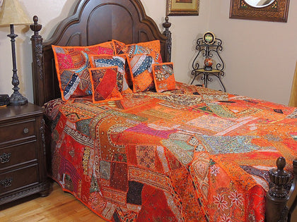 Indian Style Organic Embroidered Bedding Set Queen Patchwork Bed cover-Jaipur Handloom