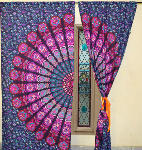 Indian Tapestry Mandala 2 Panels Door Curtains Bohemian Window Hanging-Jaipur Handloom