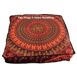 indian tapestry red mandala floor cushions 35" cute bohemian bean bag-Jaipur Handloom