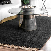 jute hemp rugs for sale, 4 by 6 feet area rugs for living room, black seagrass rug