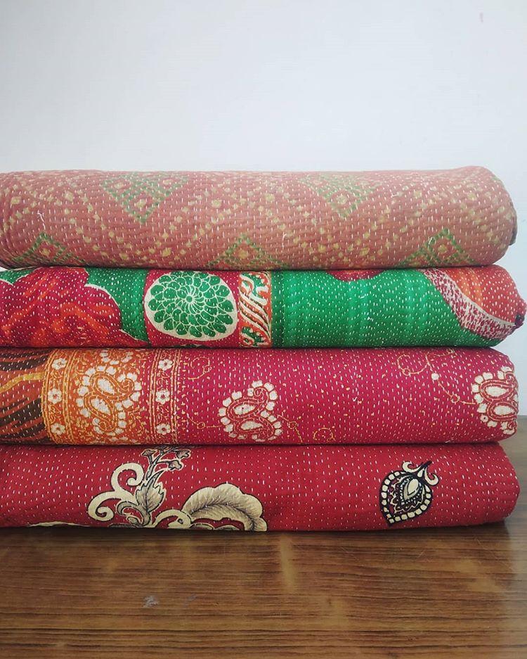 kantha blanket wholesale - set of 5pc vintage kantha blanket throws-Jaipur Handloom
