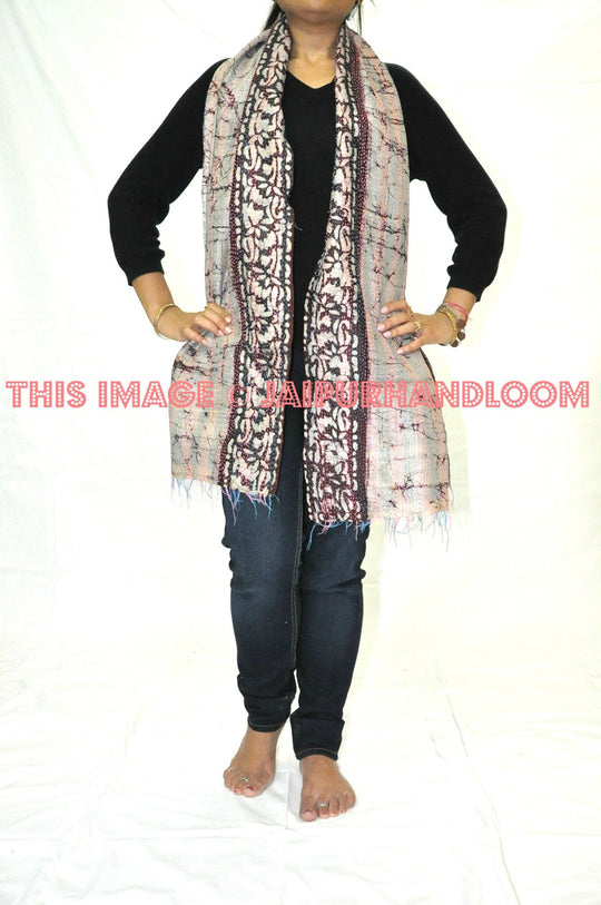 kantha sari scarf - Poppy-Jaipur Handloom