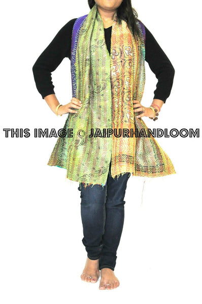 kantha sari shawl - Cypress Vine-Jaipur Handloom