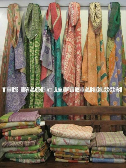 kantha work silk dupatta - set of 10 pc-Jaipur Handloom