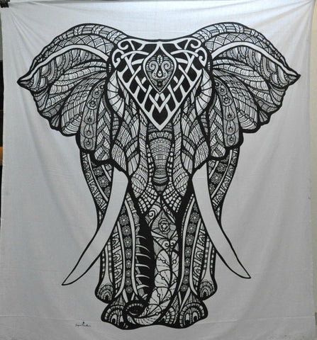 large black and white elephant tapestry psychedelic hippie dorm room ideas-Jaipur Handloom