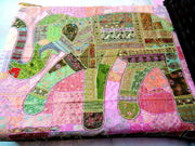 large elephant patchwork tapestry bohemian embroidered queen bed cover blanket-Jaipur Handloom