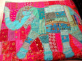 large elephant patchwork tapestry bohemian embroidered queen bed cover blanket-Jaipur Handloom
