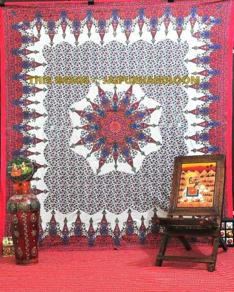 large star mandala tapestry psychedelic dorm tapestry boho chic yoga mat-Jaipur Handloom