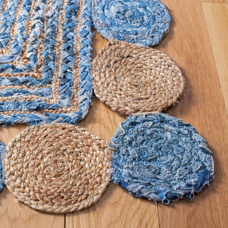 denim jute rug carpet for living room 5X7 feet, braided denim rug, jute area rug 6x8