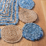 denim jute rug carpet for living room 5X7 feet, braided denim rug, jute area rug 6x8