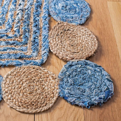 denim jute rug carpet for living room 5X7 feet, braided denim rug, jute area rug 6x8