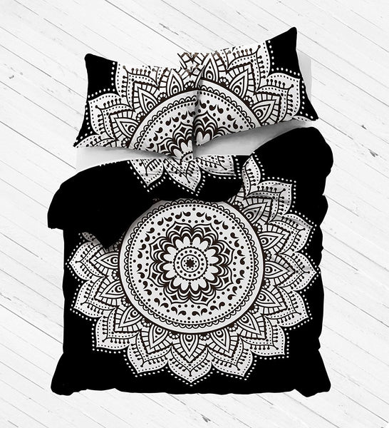 mandala black and white duvet cover with matching pillow case donna cover set-Jaipur Handloom