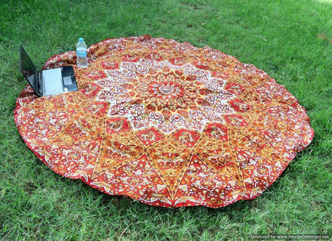 mandala round bed cover bohemian round bedsheet cotton beach towels-Jaipur Handloom