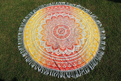 mandala round towel beach blanket large cotton tablecloth-Jaipur Handloom