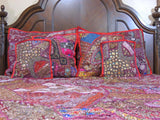 maroon queen size embroidered patchwork bedding set with pillow cases-Jaipur Handloom