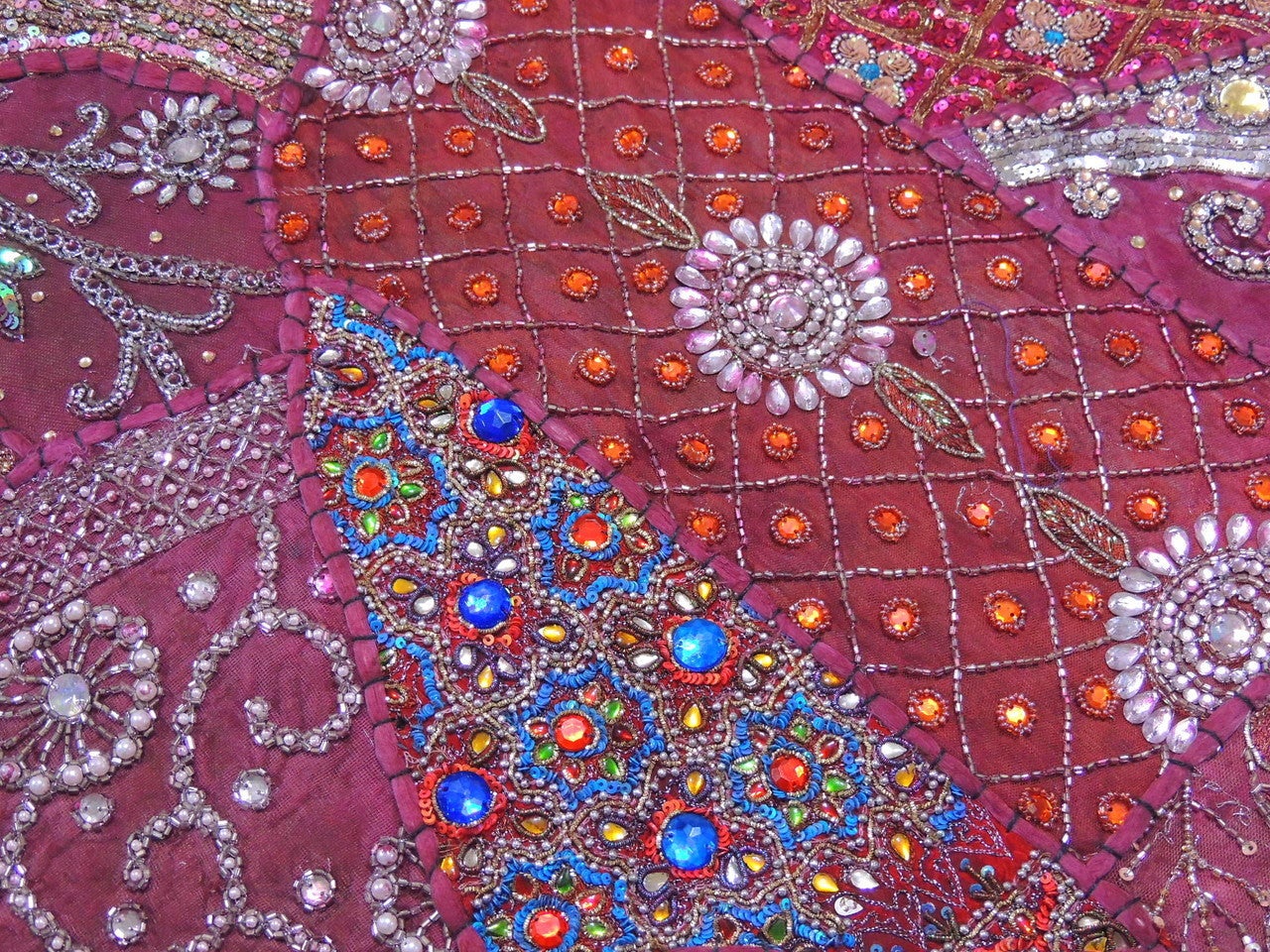 maroon queen size embroidered patchwork bedding set with pillow cases-Jaipur Handloom