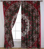 Maroon Star Mandala Door Curtains Bohemian Window Hanging Balcony Curtains-Jaipur Handloom