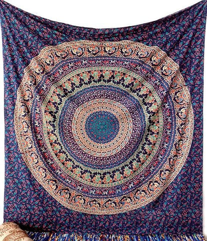 medallion mandala tapestry hippie wall hanging twin bedcover blanket-Jaipur Handloom