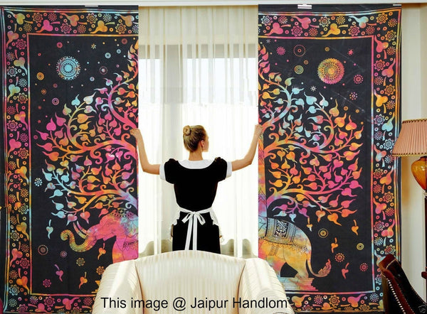 multicolored door curtains windows 2 panel drapes indian cheap curtains-Jaipur Handloom
