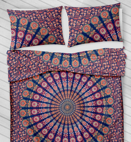 multicolored mandala bed sheet and pillow cases cheap cotton bedding set-Jaipur Handloom