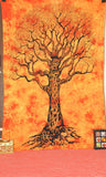 orange Dorm Tree Tapestry Tree Of Life Tapestry Bedspread Coverlet-Jaipur Handloom