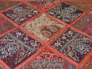 Orange Bohemian Patchwork Bedding set Indian Applique Queen Bed cover-Jaipur Handloom
