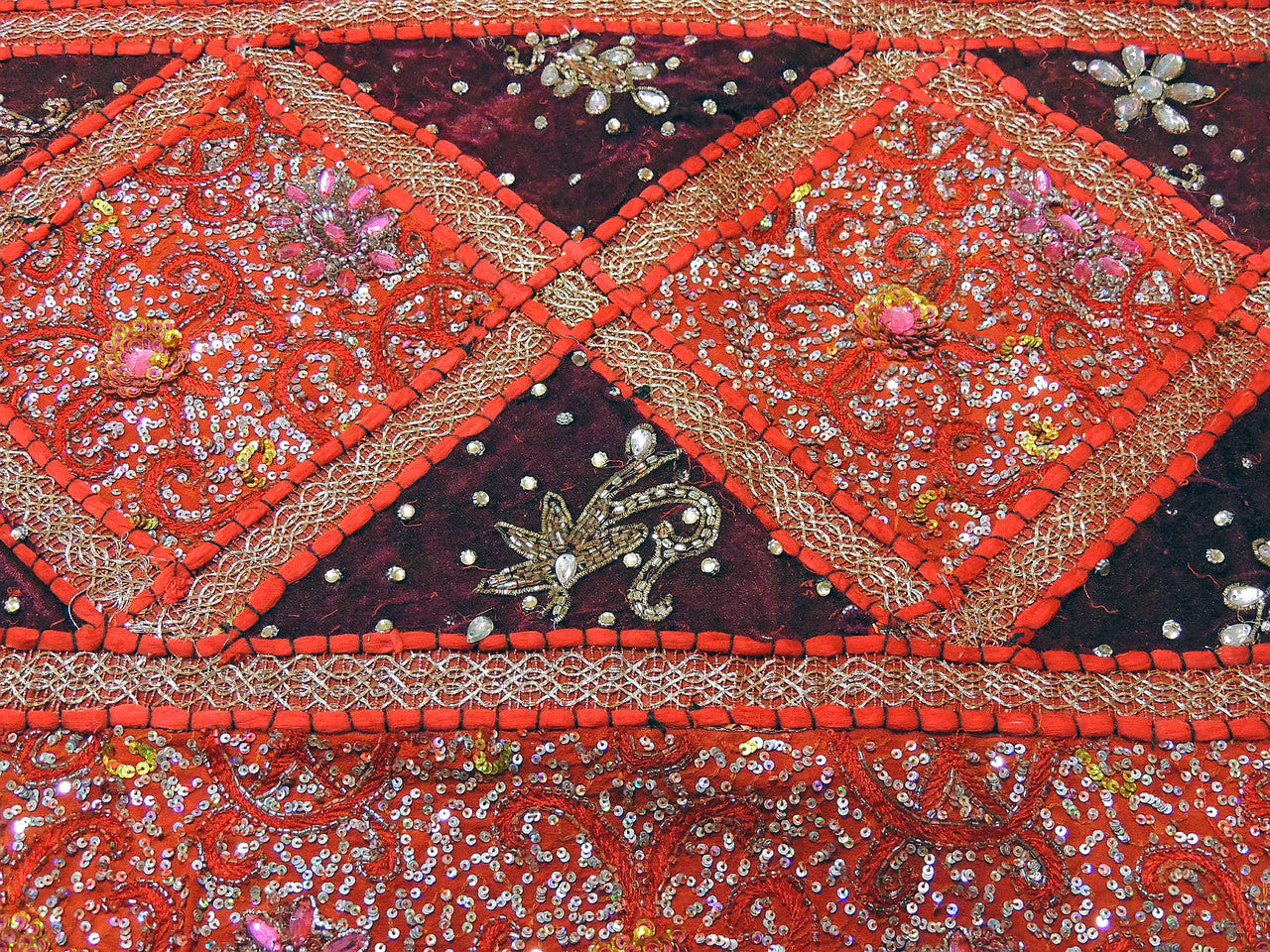 Orange Bohemian Patchwork Bedding set Indian Applique Queen Bed cover-Jaipur Handloom