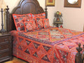 Orange Bohemian Patchwork Bedding set Indian Applique Queen Bed cover-Jaipur Handloom