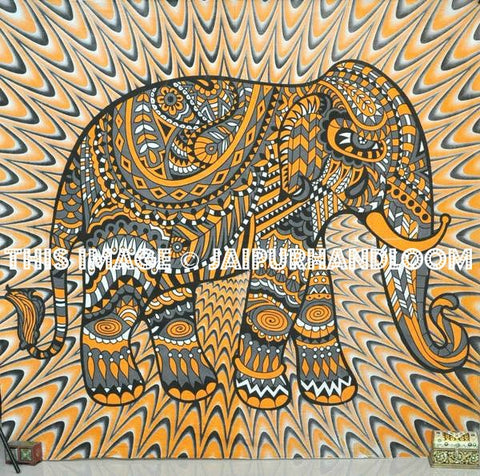 orange elephant tapestry dorm room wall decor full size elephant bedspread-Jaipur Handloom