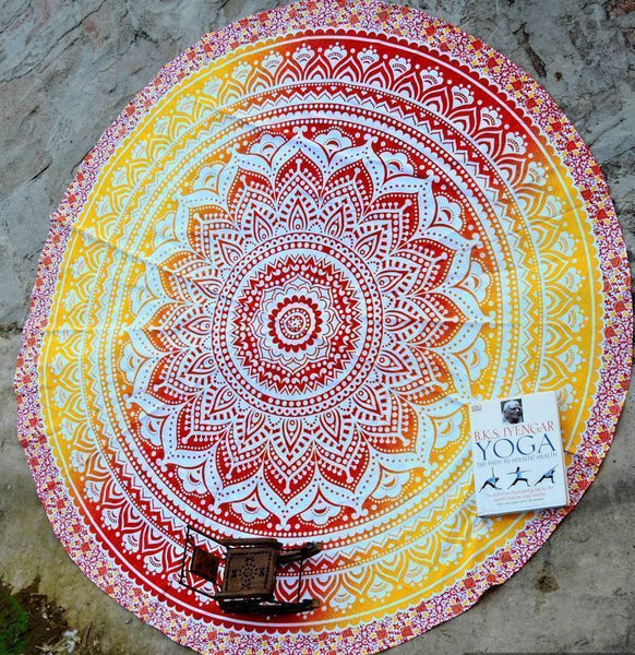 orange mandala beach roundies soft beach towels wholesale cotton yoga mat-Jaipur Handloom