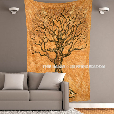 orange tree of life tapestry cool psychedelic dorm decor wall hanging-Jaipur Handloom