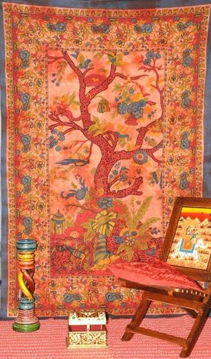 orange tree of life tapestry cotton twin bed cover cool dorm wall hanging-Jaipur Handloom