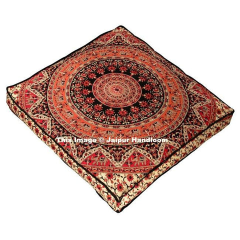 Oversize Elephant Mandala Floor Cushion Starry Night Indian Poufs Ottoman Covers-Jaipur Handloom