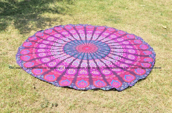 peacock mandala beach towels large round table cloth dorm room bedsheet round-Jaipur Handloom