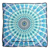 Peacock Mandala Ottoman Pouf Cover 35" XL Indian Square Floor Pillow Cover-Jaipur Handloom