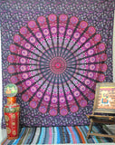 pink and purple mandala bed cover in queen size psychedelic dorm tapestry-Jaipur Handloom