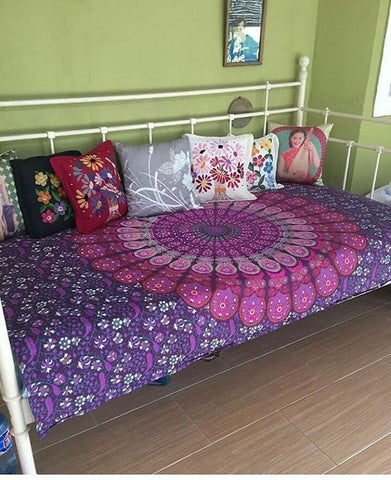 pink and purple mandala sofa couch cover throw boho chic tapestries-Jaipur Handloom