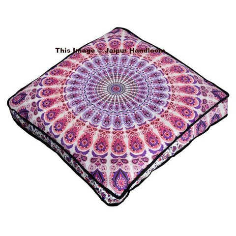 pink mandala square floor cushion indian cotton floor pillow square 35"-Jaipur Handloom