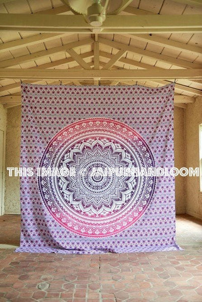 pink ombre hippie mandala tapestry wall hanging cotton beach towels-Jaipur Handloom