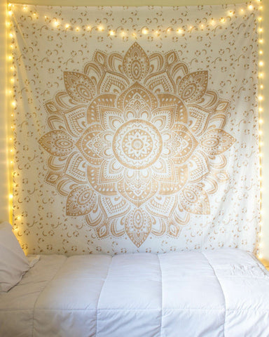 Golden Floral Dorm Tapestries Trippy Mandala Tapestry Wall Hanging