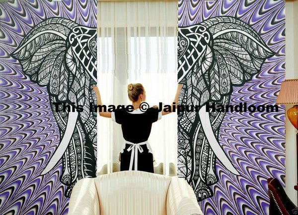 psychedelic elephant dorm room curtains indian cotton 2 panel door drapes-Jaipur Handloom