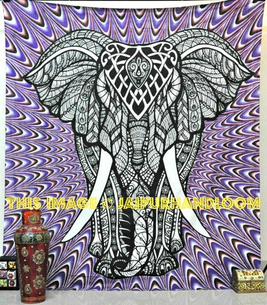 psychedelic elephant tapestry cool college tapestries elephant bedspread-Jaipur Handloom