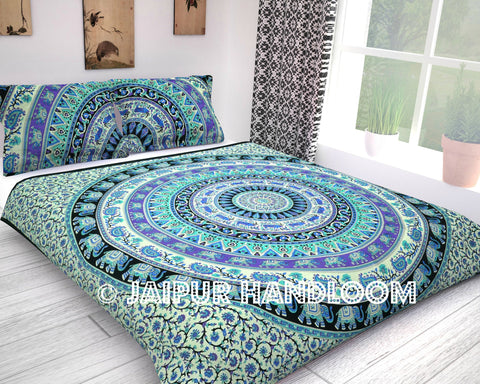 psychedelic hippie mandala bedding set and matching pillows - Burn-Jaipur Handloom