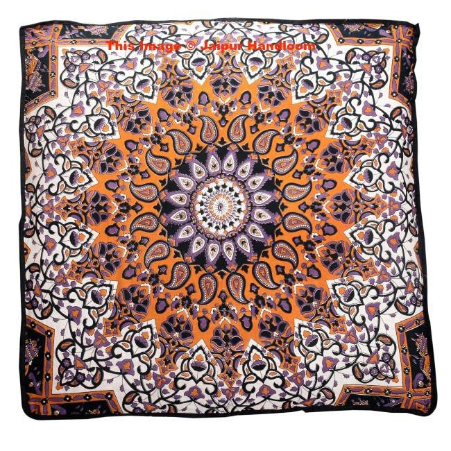 HIGOGOGO Turquoise Meditation Pillow for Floor, Square Bohemian Mandala  Cotton Linen Indian Style Cushion Pillow for Yoga Living Room Balcony Kids
