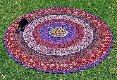 psychedelic round tapestry cotton beach towels Canada boho mandala bedding-Jaipur Handloom